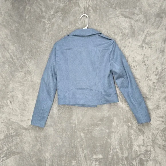 BB Dakota Steve Madden Faux Suede Moto Jacket Blue Women's Size M Streetwear - Picture 3 of 8